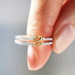 Infinity & Heart Stackable Solid Sterling Silver 925 Ring Size 6,8 