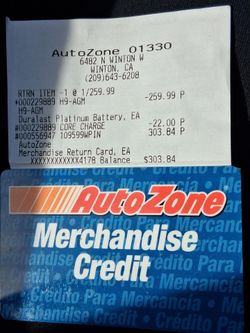 Auto Zone Merchandise Card