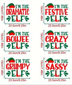 6-Pack Festive Elf Iron-On Heat Transfer Decals