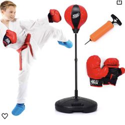 Punching Bag with Stand, Height Adjustable Reflex Bag w/Gloves, Hand Pump for Adults & Teens, Freestanding Kids Boxing Set for Speed Training, Exercis