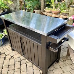 Keter Outdoor Rolling Table Cart for Food Prep, Storage, Bar & Grill: 52.7"D x 20.3"W x 35.2"H