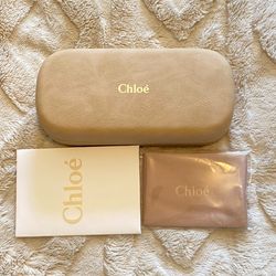 Chloe Sunglasses Case, Beige Hard Suede Leather, Gold Logo, Luxury Eyeglasses