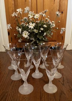 9 Sasaki Wing Clear Crystal Wine / Water Glasses with Frosted Dove Stems - 9/$50