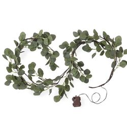 Plow & Hearth Indoor/Outdoor Battery-Operated Lighted Green Eucalyptus Garland