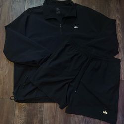 Black Alo Quarterzip Short Set Windbreaker