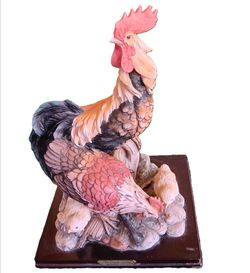Rooster and Hen chicken Rare Statue By De capoli looks Extremely Real 13" Inches Tall Beautiful!