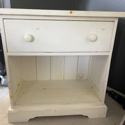 Small Distressed Bookshelf With Drawer, Solid Wood, White Wash