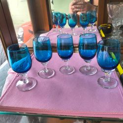 Vintage Empoli Italian Blue stem glass cups