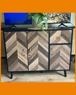 Chevron Wood Sideboard Cabinet with Gold Handles