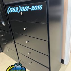 Five Drawer Dresser Black With Rails New Chest Cajonera Comoda Mueble 