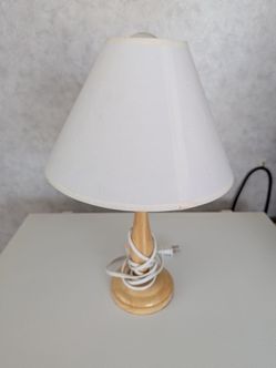 Wood Base Table Lamp with Cone Shade - Works Great
