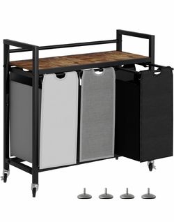 Laundry Hamper, Laundry Basket, Laundry Sorter with 3 Removable Bags, Clothes Basket with 3 Compartments, Wheels, Shelf for Laundry Room Bathroom Bedr
