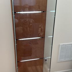 Glass Wood Display Showcase Cabinet with LED Light Wheels Lockable 3 Shelves