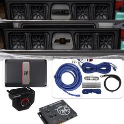 4 kicker l7s 8” subwoofers custom box kicker amp epicenter wires installed CHEVY SILVERADO GMC SIERRA 2019-2026