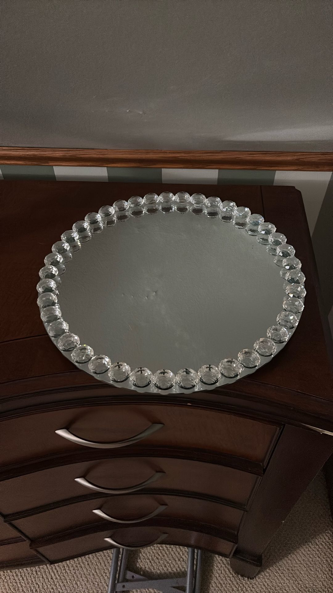 Lazy Susan Mirror Tray With Crystal Cubes