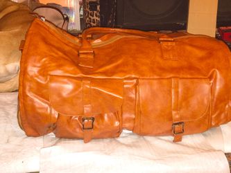 Large Tan Leather Duffle Bag