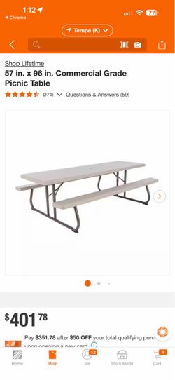 Lifetime 57 in. × 96 in. Commercial Grade Picnic Table 8FT Long Brand New Factory Sealed