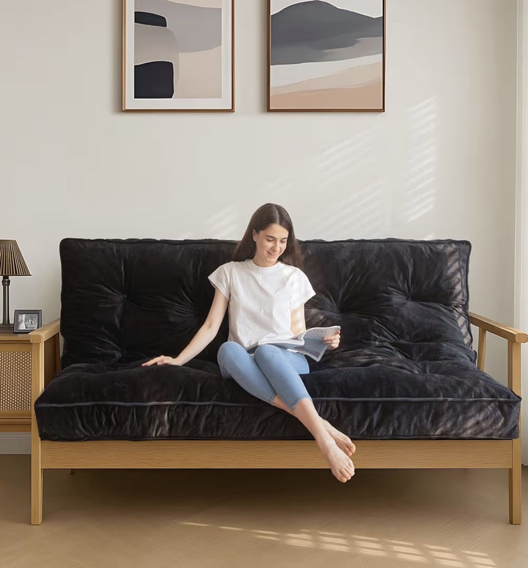 BRAND NEW 6” Thick Velvet Futon Mattress – Full Size (Black) 🔥 Extra-Thick Comfort 