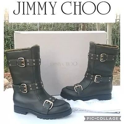 BWOT Jimmy Choo Deryn Shearling Leather Combat Boots
