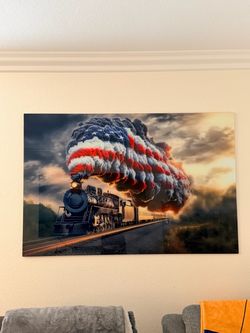 American Flag Steam Train Wall Art Print