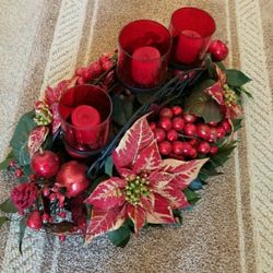 Beautiful Christmas Poinsettia Centerpiece with Candles