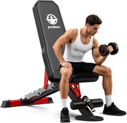 pooboo Adjustable Weight Bench,1500 LBS FID Bench for Home Commercial‑grade steel, flat/incline/decline FID, 8‑position back, 3‑position seat, 96% pre