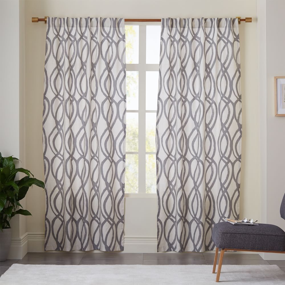 West Elm Curtains PAIR Feather Grey 'Scribble Lattice' NEW 96" Long