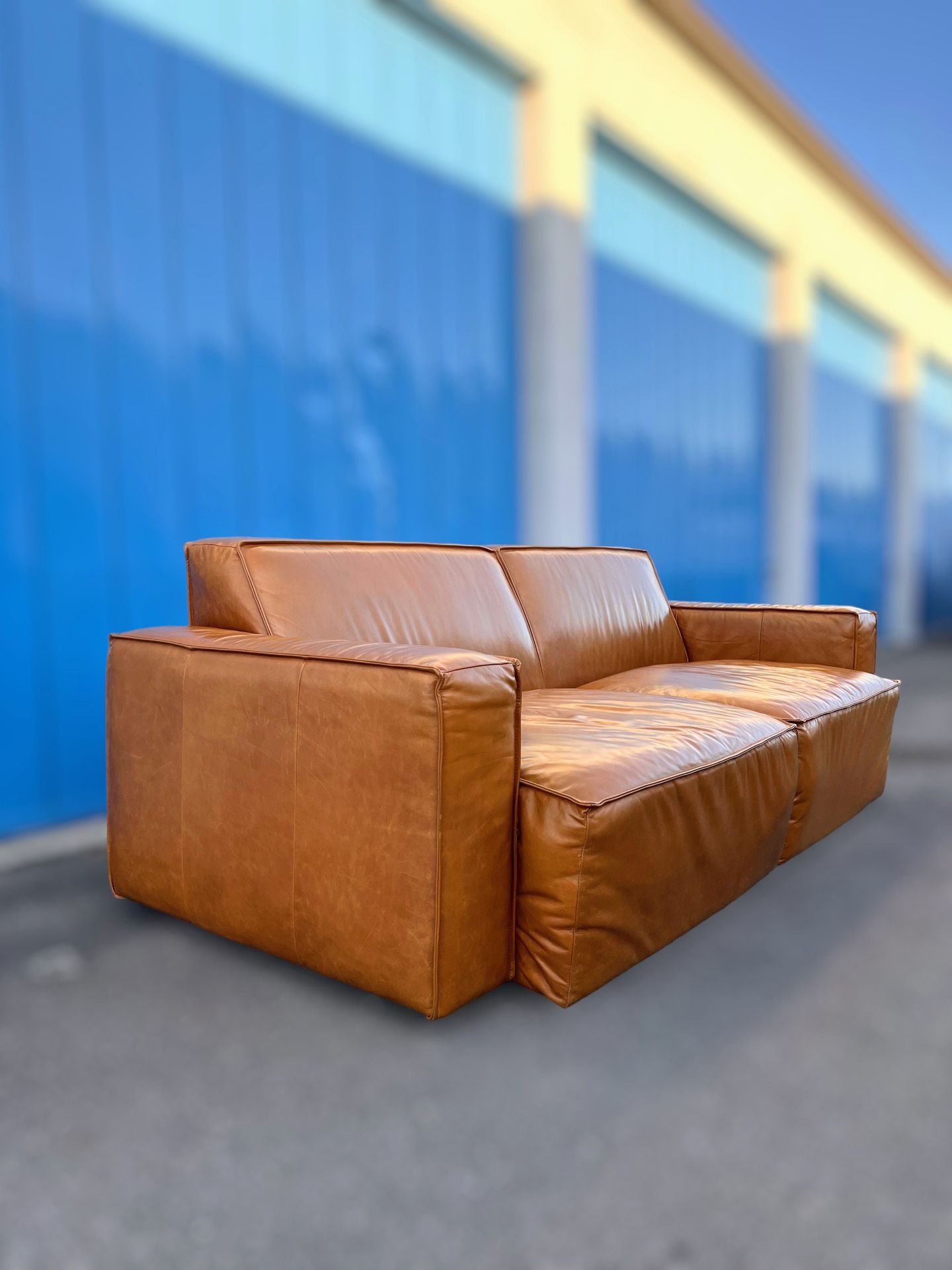 West Elm Sedona Real Leather Sofa Modern Couch Delivery Available for Sale in Garden Grove CA OfferUp