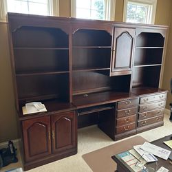 Office hutch with shelves, file drawers and cabinets