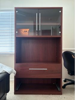 Wood Entertainment Cabinet / Storage Hutch with Glass Doors