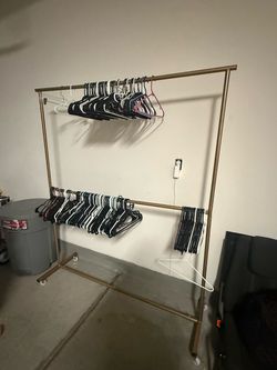 Double Rail Rolling Clothes Rack Gold