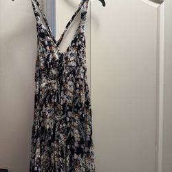 Black Floral Crisscross Back Dress Boho Cottagecore