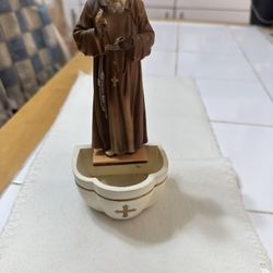 Brand New Porcelain Statue Of Padre Pio, And Holy Water Basin