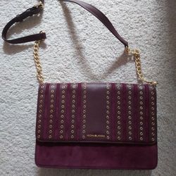 New Authentic Michael Kors leather crossbody clutch bag PLUM