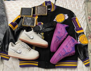 Shoes, Wallet, Belt and  Lakers Jacket