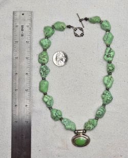 Green turquoise pendant Sterling dyed green Howlite necklace