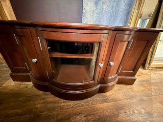 Cherry Wood TV Console Cabinet with Glass Doors