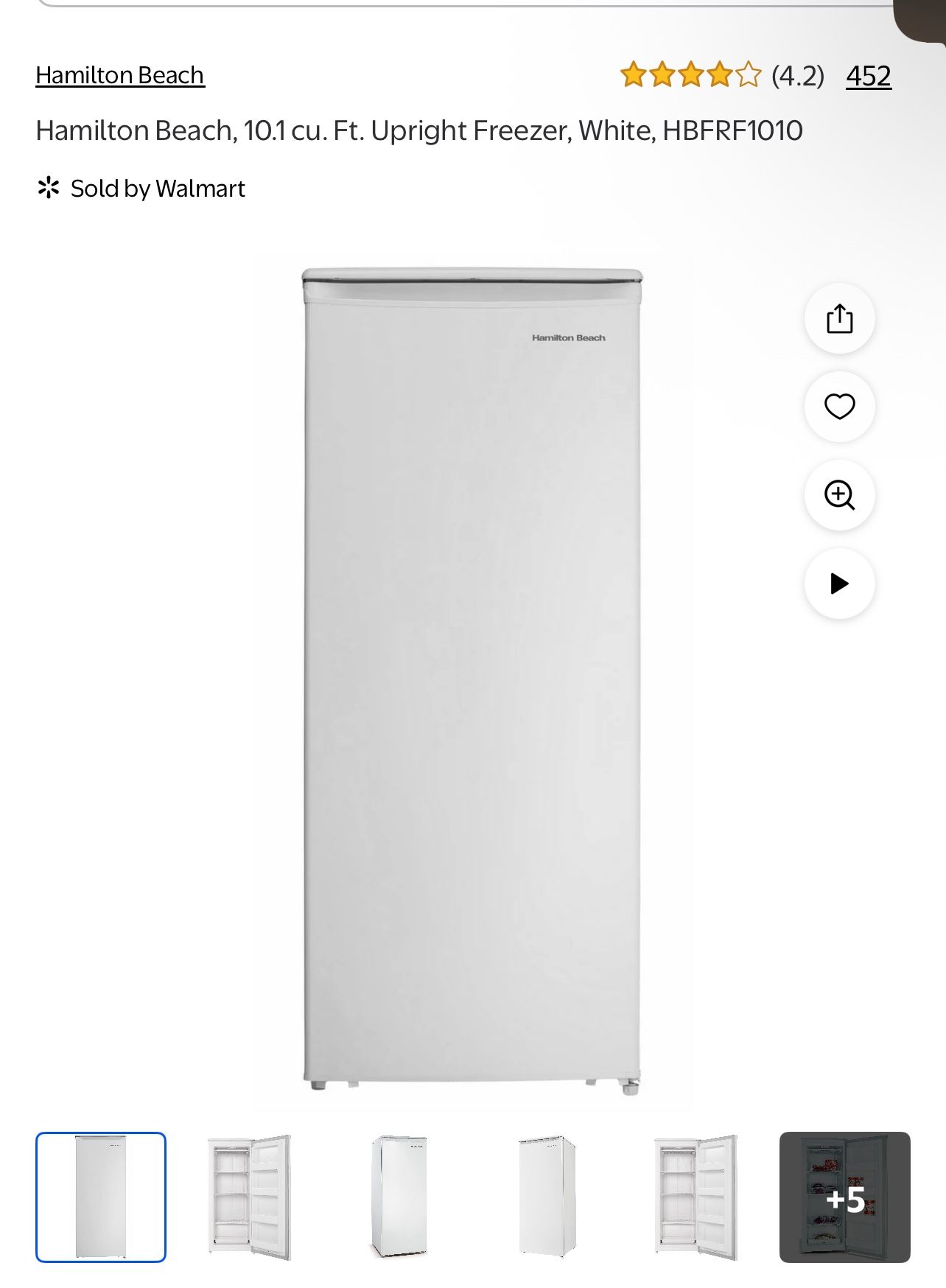 Hamilton Beach, 10.1 cu. Ft. Upright Freezer, White, HBFRF1010