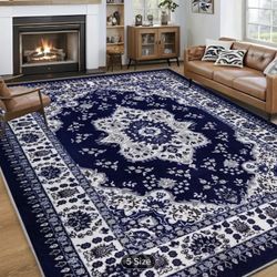 New 8*10ft Luxury Velvet Area rug Bohemian Persian Carpet, NonSlip Backing Machine Washable 100% Polyester blue