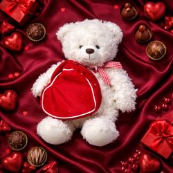 Plush White Teddy With Hart Zipper Pouch 