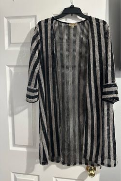 Lavish Black & White Striped Crochet Cover-Up