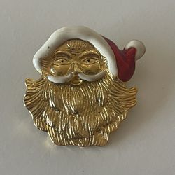 AAI, VTG Women's Gold, Red, &White Christmas Santa Face brooch Pin, Size 1  3/4"