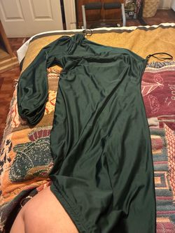 Green Satin One-Shoulder Mini Dress