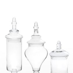 Simply Elegant Set Of 3 Clear Glass  Apothecary