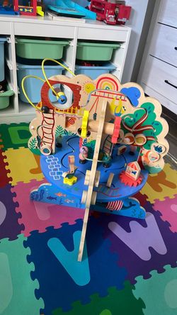 Manhattan Toy Playground Adventure Wooden Toddler Activity Center with Gliders, Abacus Track, Spinners, Spring Toys and Bead Runs