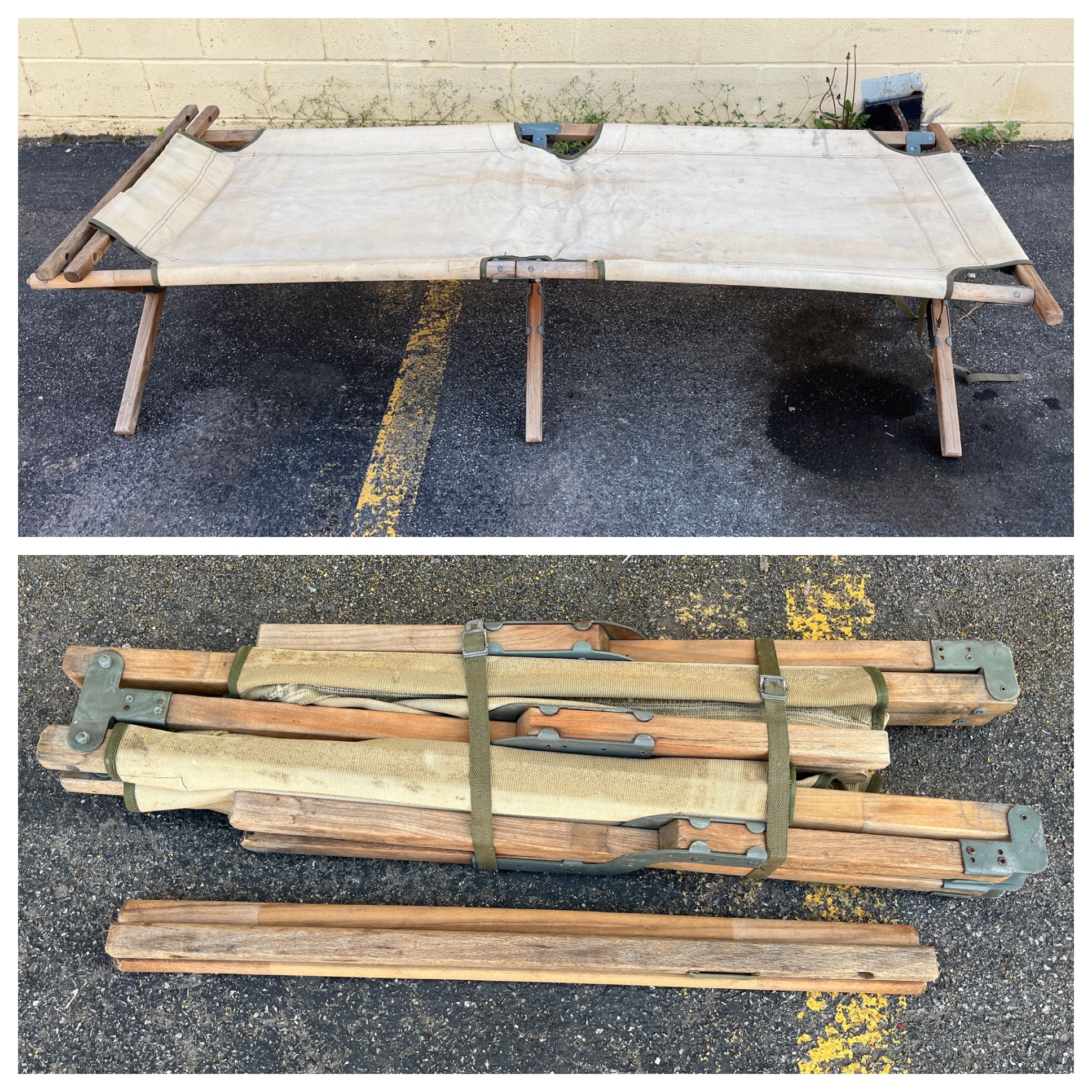 Vintage US Army field bed or cot. Free to ask, I reply