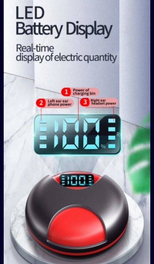 New 2 X SETS Of Headset Wireless Earbuds Bluetooth Headset Touch Control Led Battery Display