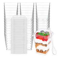 Zezzxu 100 Pack 5 oz Plastic Dessert Cups with Lids and Spoons, Banana Pudding Cups with Lids Mini Dessert Shooters for Party Individual Yogurt Parfai