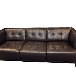 Dark Brown Tufted Leather Sofa - 81" Long