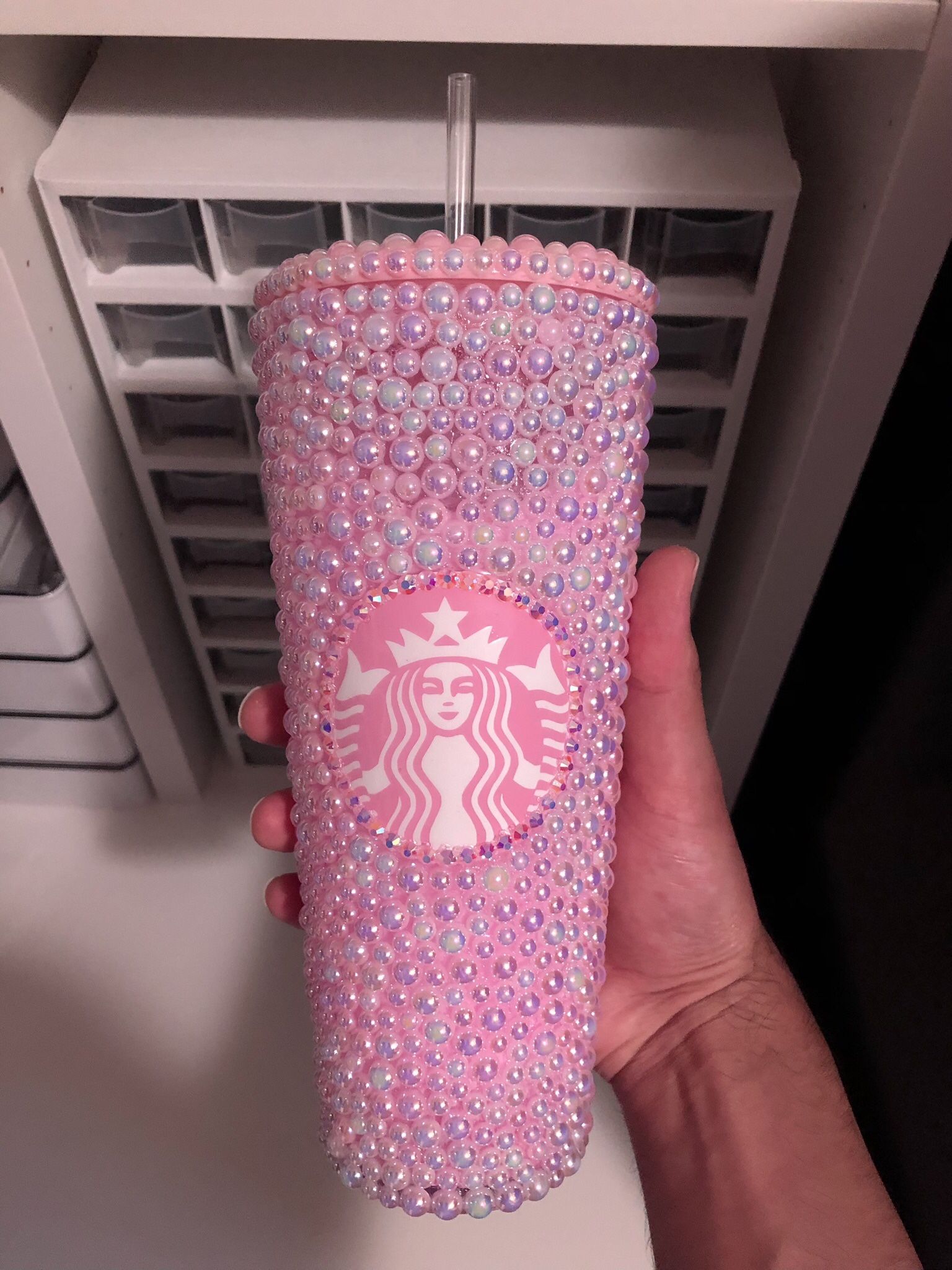 New Pink Pearl Rhinestoned Cup